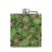 Girly Punkschädel auf Blumen-Camouflagehintergrund Flachmann (Rückseite)