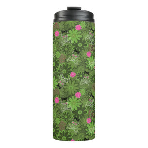 Girly Punkschädel auf Blumen-Camouflagehintergrund Thermosbecher