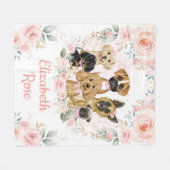 Girly Puppy Hunde Pink Gold Floral Girl Kinderzimm Fleecedecke (Vorderseite (Horizontal))