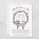 Girly Purple Blumen mit Niedlicher Katze Geburtsta Einladung (Vorderseite)