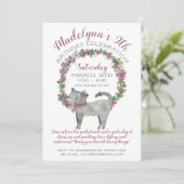 Girly Purple Blumen mit Niedlicher Katze Geburtsta Einladung (Stehend Vorderseite)