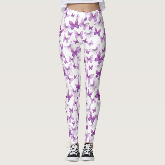 Girly purple butterfly whimsical patterned leggings (Vorderseite)