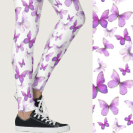 Girly purple butterfly whimsical patterned leggings