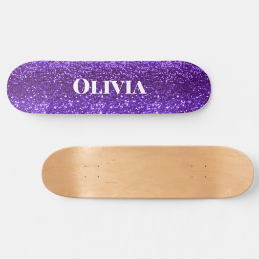 Girly Purple Glitter Glam Bling Modern Skateboard (Horizontal)