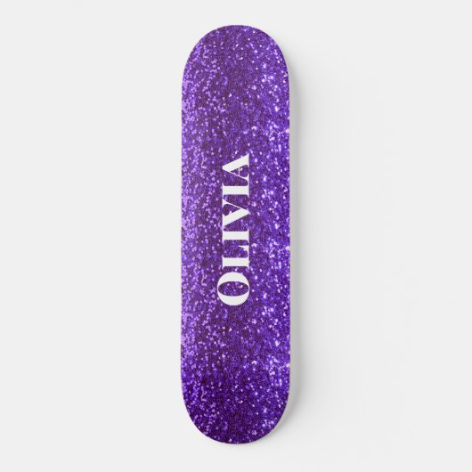 Girly Purple Glitter Glam Bling Modern Skateboard (Vorderseite)