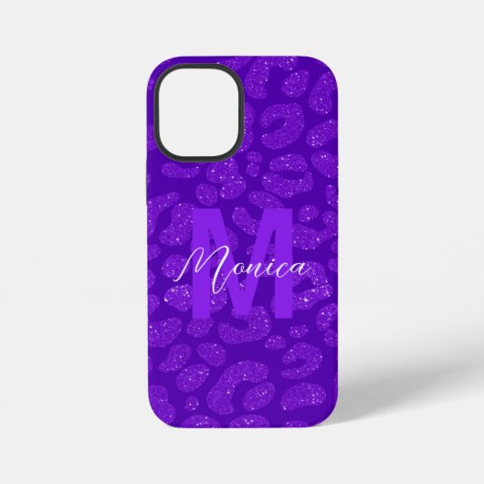Girly Purple Glitter Monogram Script Name iPhone Hülle (Rückseite)