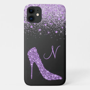 Girly Purple Glitter Shoe Script Monogram Black Case-Mate iPhone Hülle