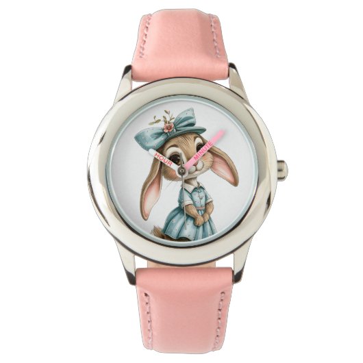 Girly Rabbit in a blue dress Armbanduhr (Vorderseite)