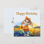 Girly rabbit sunflower field Happy Birthday (Vorne/Hinten)