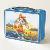 Girly rabbit sunflower field  metall brotdose (Rückseite)