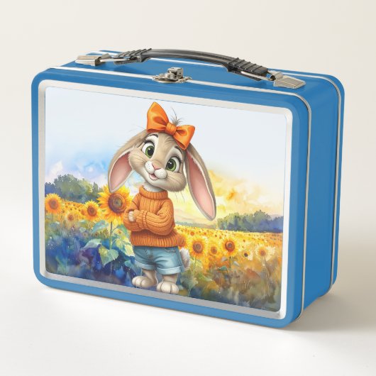 Girly rabbit sunflower field  metall brotdose (Vorderseite)