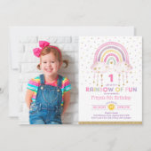 Girly Rainbow Clouds Confetti Pink Gold Geburtstag Einladung (Vorderseite)
