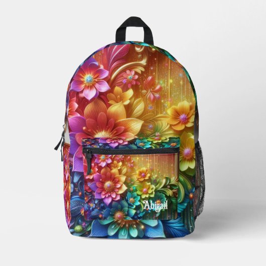 Girly Rainbow Flowers with Glitter Drips Backpack Bedruckter Rucksack (Vorderseite)