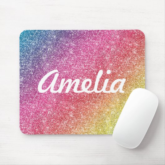 Girly Rainbow Glitzer Monogram Name Mouse Pad Mousepad (Mit Mouse)