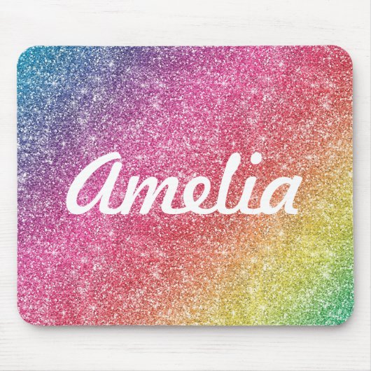 Girly Rainbow Glitzer Monogram Name Mouse Pad Mousepad (Vorne)