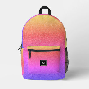 Girly Rainbow Glitzer Monogram School Bedruckter Rucksack
