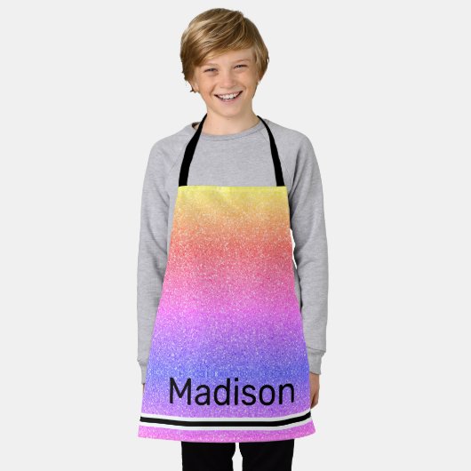 Girly Rainbow Glitzer Sparkle Personalisiert Kids Schürze (Getragen)