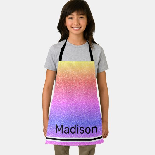 Girly Rainbow Glitzer Sparkle Personalisiert Kids Schürze (Insitu)