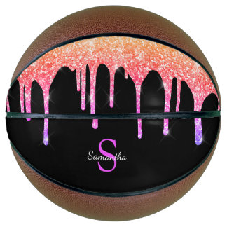Girly Rainbow Glitzer Sparkle Tropfens Monogram Basketball
