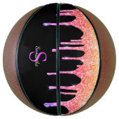 Girly Rainbow Glitzer Sparkle Tropfens Monogram Basketball (Vertikal)