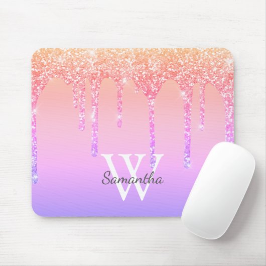Girly Rainbow Glitzer Sparkle Tropfens Monogram Na Mousepad (Mit Mouse)