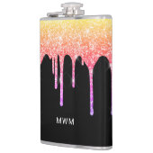 Girly Rainbow Glitzer Tropfen Sparkle Monogram Flachmann (Links)