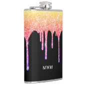 Girly Rainbow Glitzer Tropfen Sparkle Monogram Flachmann (Rechts)