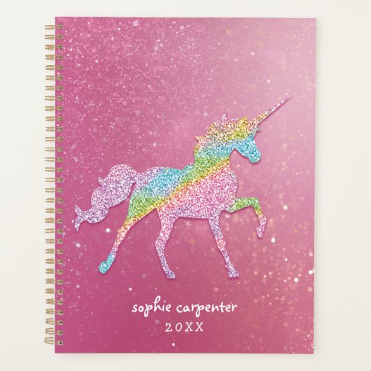 Girly Rainbow Glitzer Unicorn Planner Planer (Vorderseite)