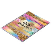 Girly rainbow gold glitter hello beautiful heart notizblock (Linke Seite)