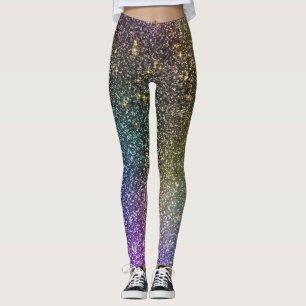 Girly Rainbow Gold Glitzer Ombre Galaxy Socks Leggings