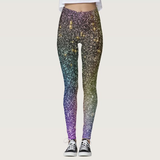 Girly Rainbow Gold Glitzer Ombre Galaxy Socks Leggings (Vorderseite)