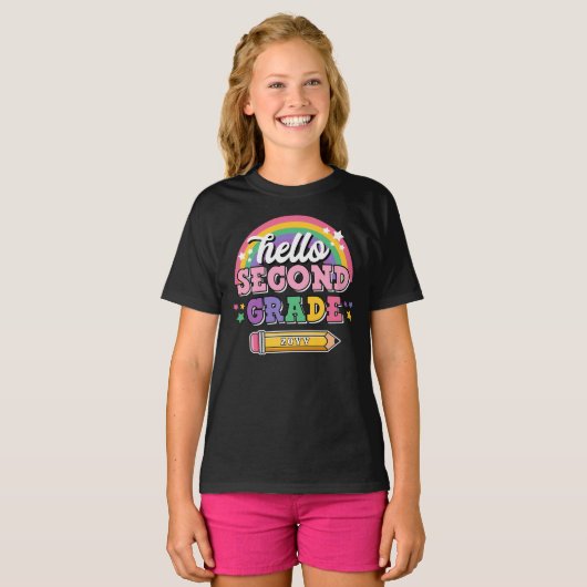 Girly Rainbow Hello Second Grade with Year T-Shirt (Vorne ganz)