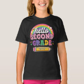Girly Rainbow Hello Second Grade with Year T-Shirt (Vorderseite)