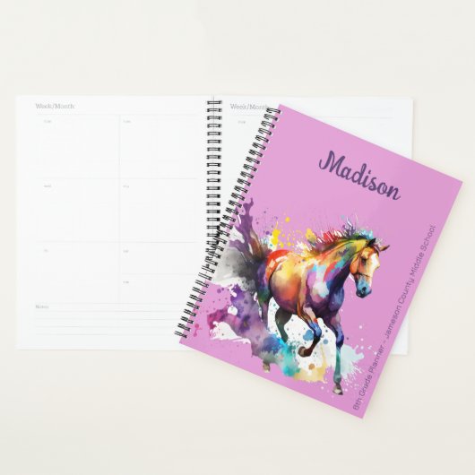 Girly Rainbow Horse Lila Individuelle Name Planer (Anzeige)