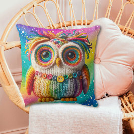 Girly Rainbow Knitter Owl Personalisiert Kissen