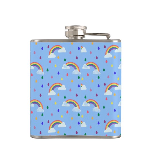 Girly Rainbow Rain Clouds Personalisiert Flachmann (Rückseite)