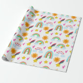 Girly Rainbow Sun Star Name Pattern for Kids Geschenkpapier (Ungerollt)