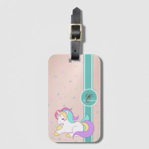Girly Rainbow Unicorn, farbenfrohe Sterne Monogram Gepäckanhänger