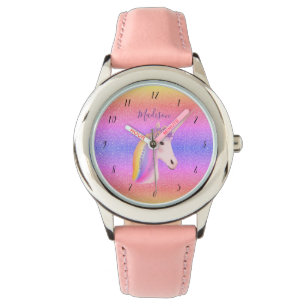 Girly Rainbow Unicorn Glitzer Girls Personalisiert Armbanduhr