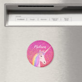 Girly Rainbow Unicorn Rosa Glitzer Personalisiert Magnet (In Situ (Geschirrspüler))