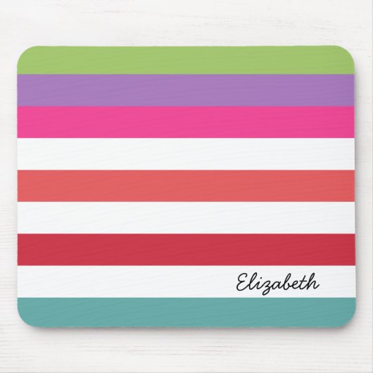 Girly-Rainbow-weite horizontale Streifen mit Namen Mousepad (Vorne)