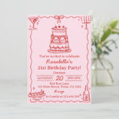 Girly Red and Pink Bow Cake Birthday Invitation Einladung (Stehend Vorderseite)