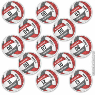 Girly Red Black Volleyball Team Set von 13 Sticker