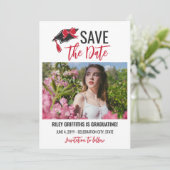 Girly Red Bow & Cap Abschluss Save The Date (Stehend Vorderseite)
