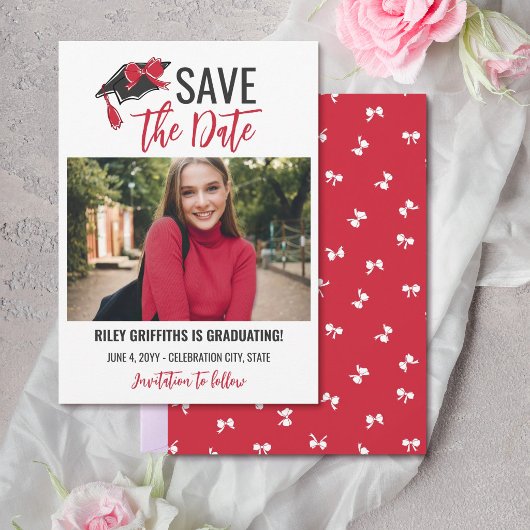 Girly Red Bow & Cap Abschluss Save The Date