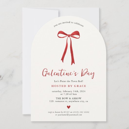 Girly Red Bow Galentine Einladung (Vorderseite)
