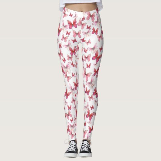 Girly red butterfly whimsical patterned leggings (Vorderseite)