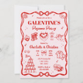 Girly Red Coquette Galentine's Pajama Party Einladung (Vorderseite)