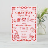 Girly Red Coquette Galentine's Pajama Party Einladung (Stehend Vorderseite)