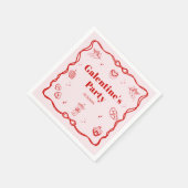 Girly Red Coquette Galentine's Party Serviette (Ecke)